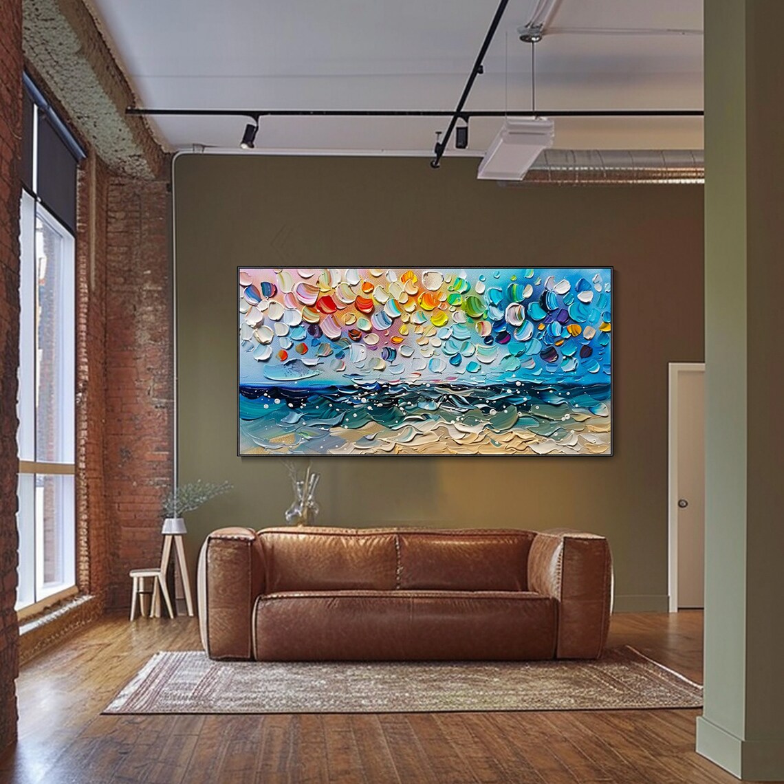 Colorful Dotted Sky Ocean Horizon Abstract Seascape Textured Art Travel Poster - Image 4