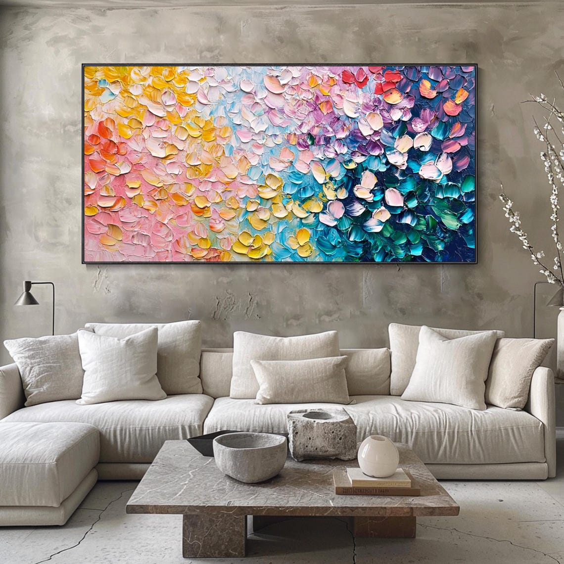 Rainbow Petal Gradient Abstract Impasto Colorful Floral Art Poster - Image 2