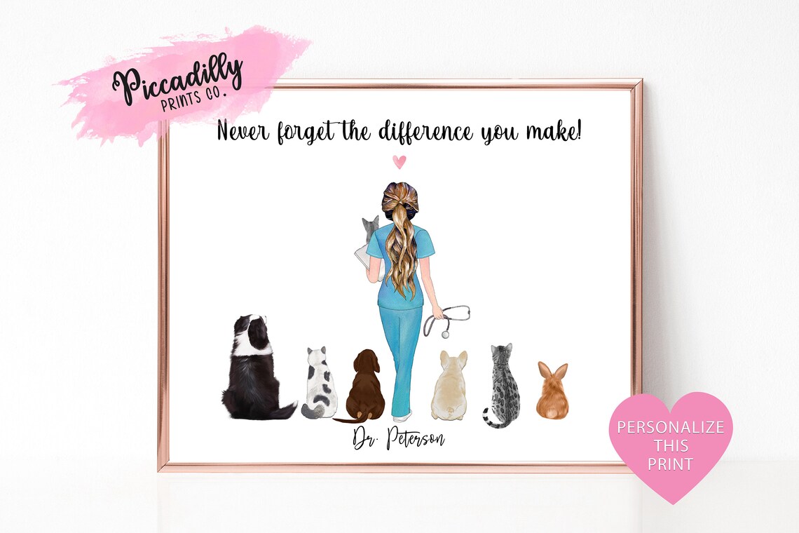 Personalised Vet Portrait, Veterinarian Thank You Art Print