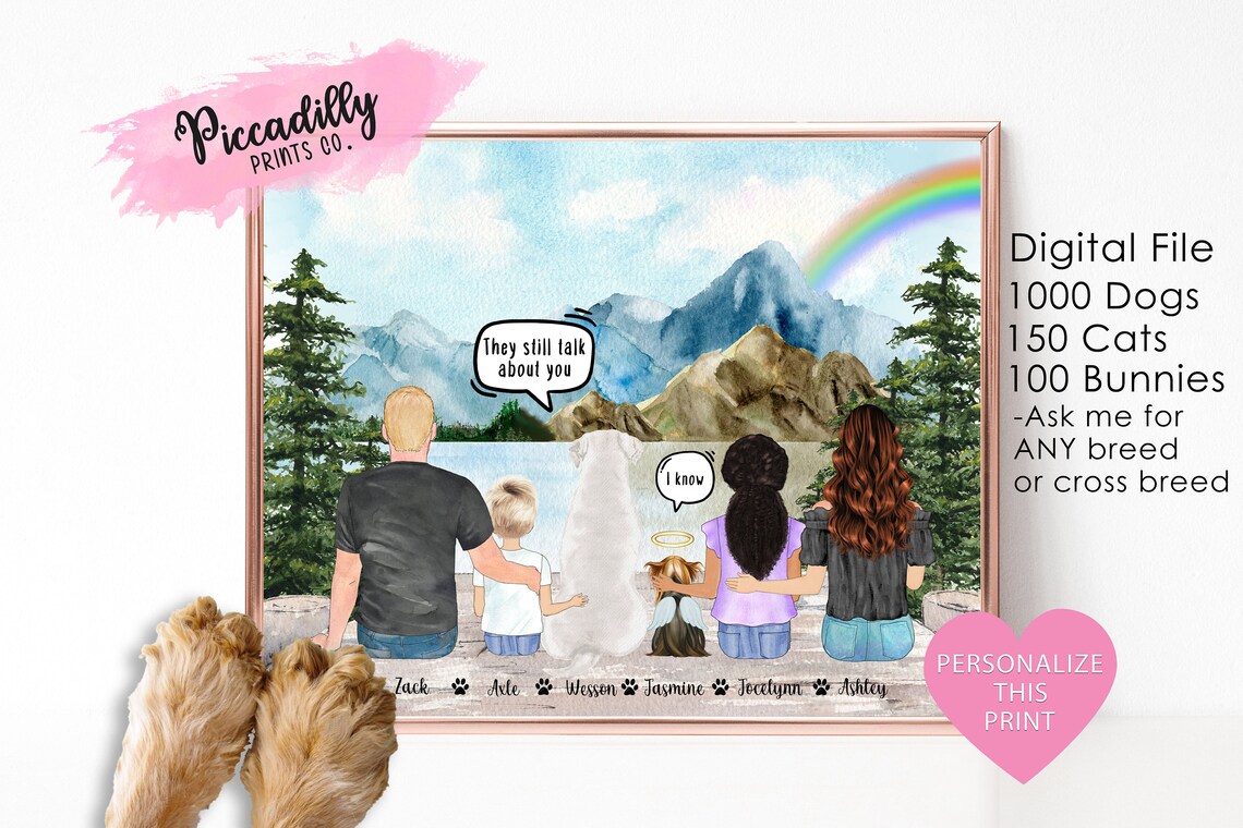 Custom Family Portrait With Pets Gift Art Print