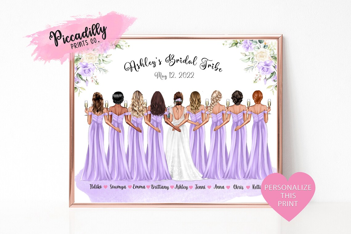 Custom Bride Squad Print, Personalised Wedding Keepsake
