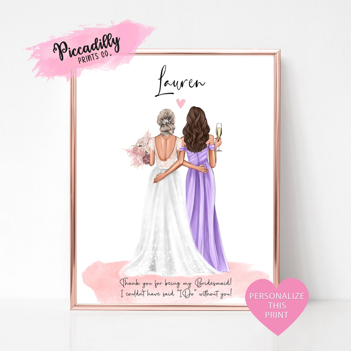 Personalized Bridesmaid Thank You Wedding Gift Custom Name Poster