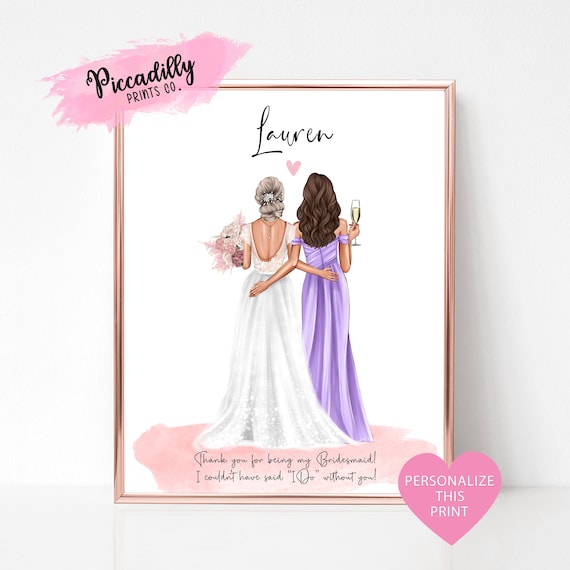 Personalized Bridesmaid Thank You Wedding Gift Custom Name Poster