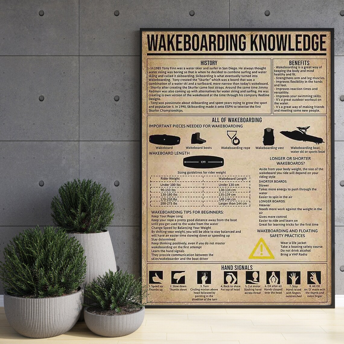 Wakeboarding Knowledge Art Print, Hand Signals Guide - Image 3