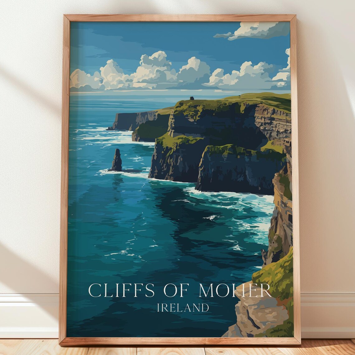Cliffs of Moher Ireland Vintage Travel Poster Atlantic Coast Green Cliffs