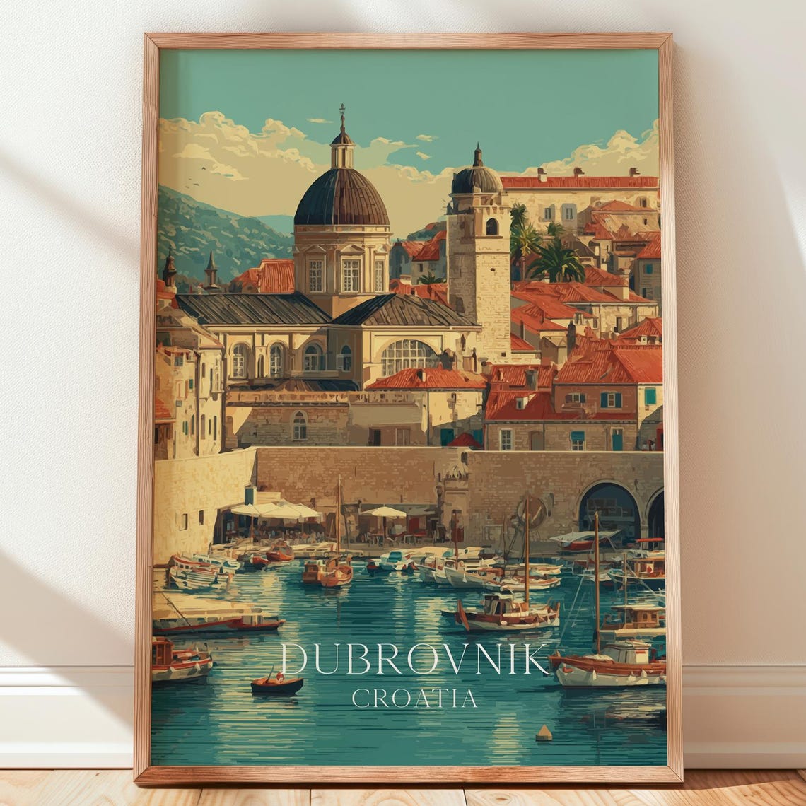 Dubrovnik Croatia Old Town Harbor Red Rooftops Adriatic Travel Poster