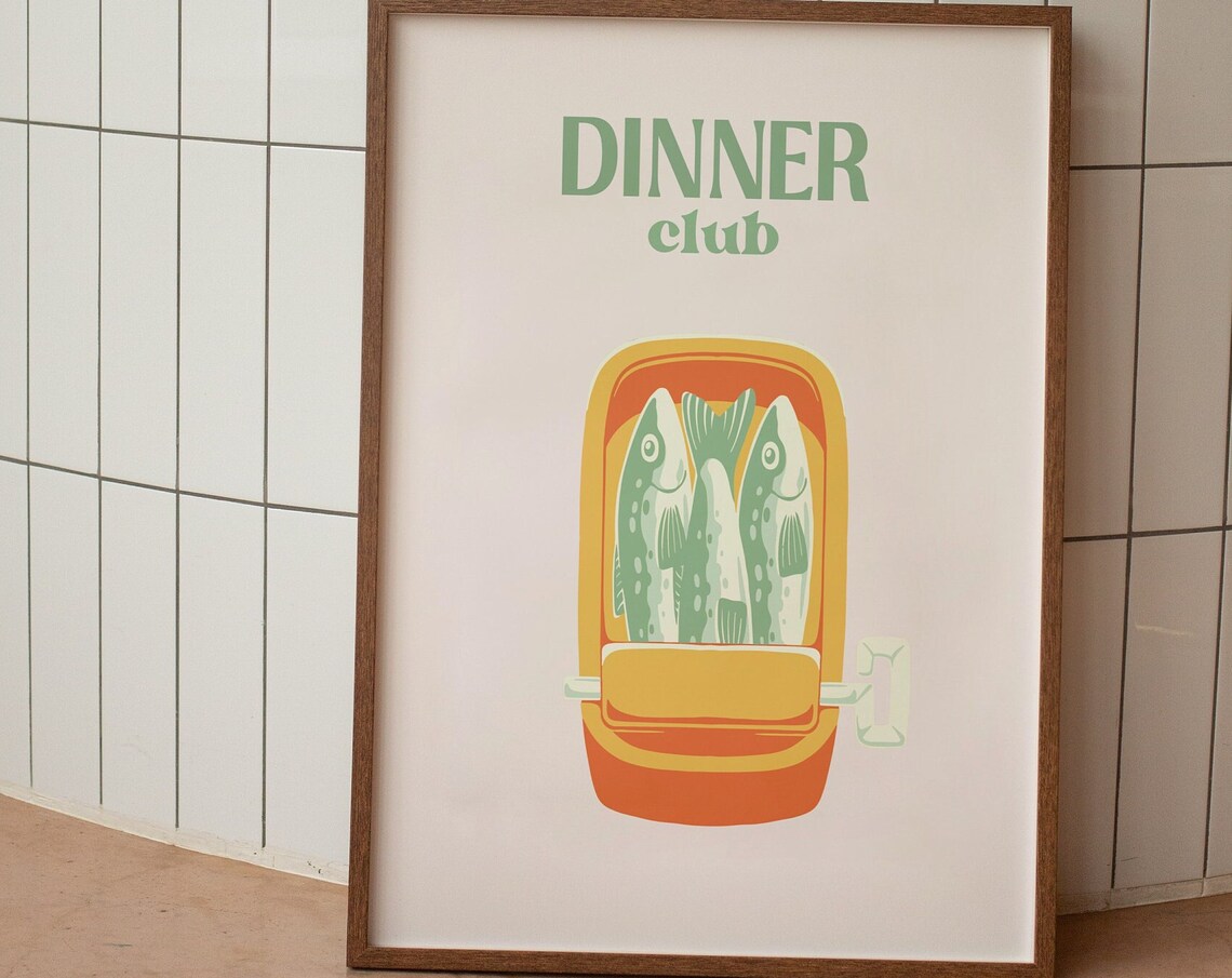 Dinner Club Sardines in a Tin Retro Kitchen Decor Art Poster