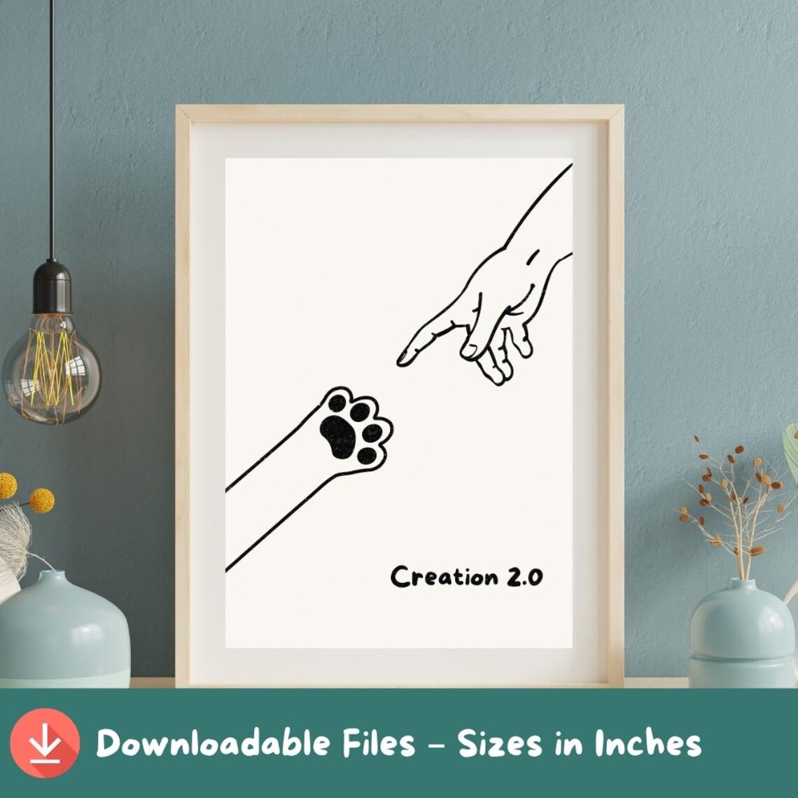 Creation 2.0 Michelangelo Hands Cat Paw Funny Minimalist Line Art Poster