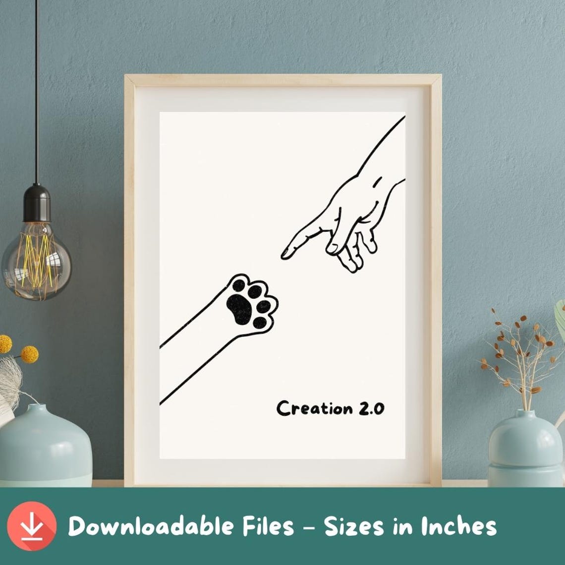 Funny Michelangelo Cat Paw Print Boho Minimalist Line Art A2a5 Sizes