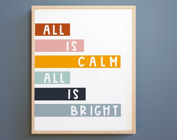 All Is Calm All Is Bright Christmas Quote Colorful Blocks Poster