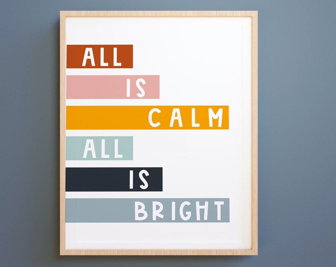 All Is Calm All Is Bright Christmas Quote Colorful Blocks Poster