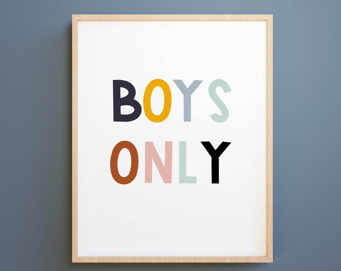 Boys Only Colorful Nursery Kids Room Typography Quote Wall Art
