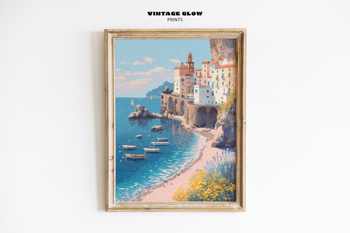 Positano Italy Travel Poster, Mediterranean Landscape