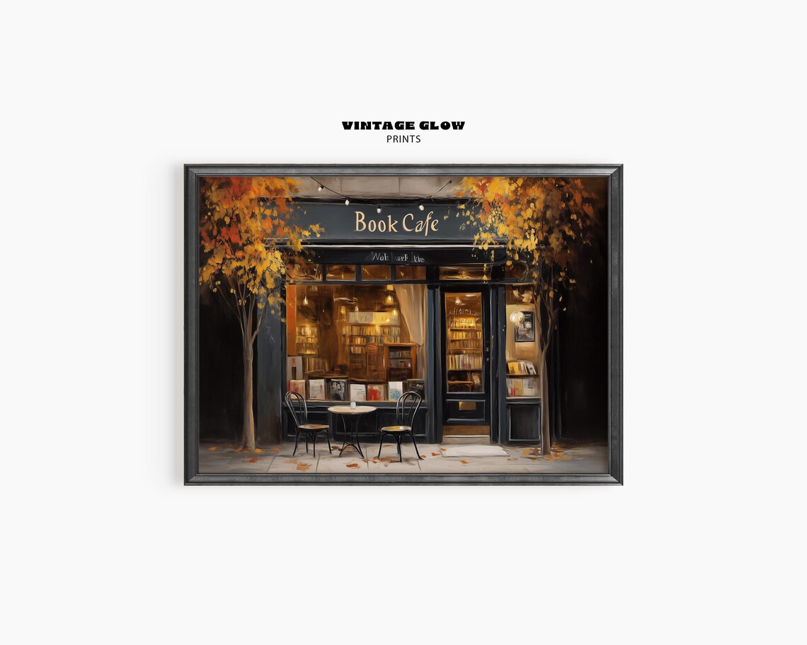 Cozy Autumn Coffee Shop Painting, Dark Academia Poster