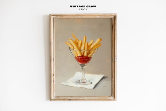 French Fries In Glass Quirky Food And Cocktail Art Print