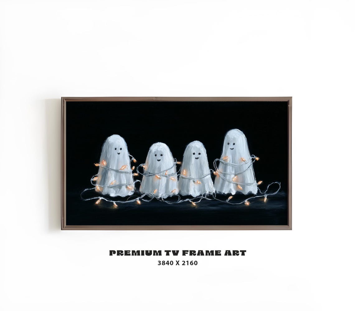 Halloween Frame Tv Art Ghosts Partying Black White Scene Neutral Cute Spooky Samsung Decor Fun Lights
