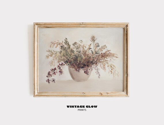 Soft Neutral Vintage Dried Flower Bouquet Cream Vase Still Life Poster