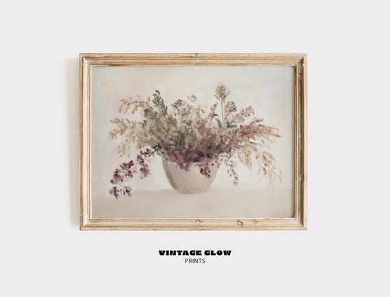 Vintage Autumn Dried Flowers Still Life Print Moody Rustic Vase Wall Art Gothic Victorian Botanical Decor V436