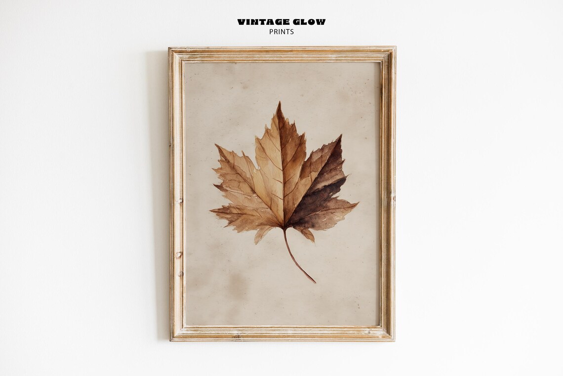 Vintage Autumn Leaf Print, Neutral Beige Fall Art