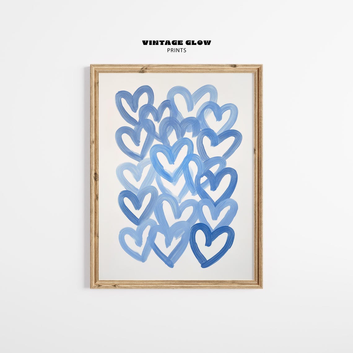 Blue Hearts Abstract Preppy Girly Dorm Cute Sweet Art Poster