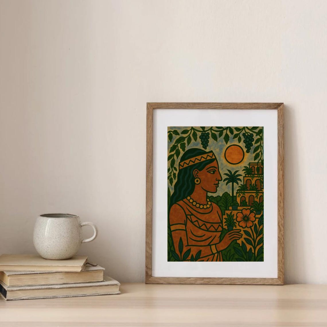 Ancient Harvest Goddess Vine Grapes Sun Garden Scene Art Poster