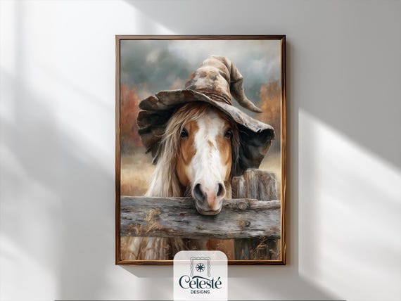 Funny Halloween Horse Print Witch Hat Farmhouse Decor