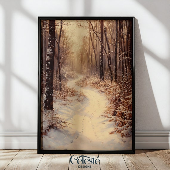 Watercolor Winter Landscape Print Snowy Forest Scene