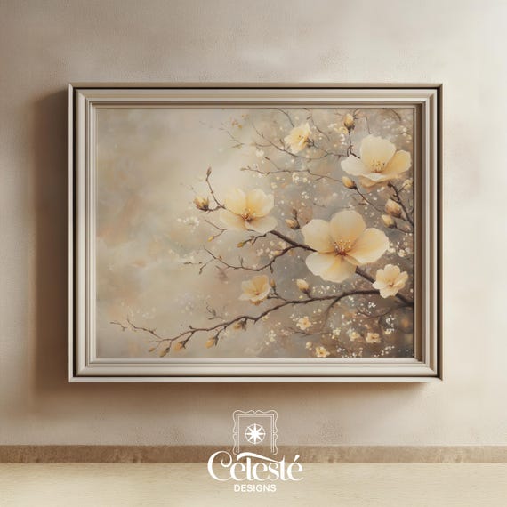Soft Floral Wall Artneutral Blossom Canvaselegant Botanical Printcalming Flower Decornatureinspired Decordigital