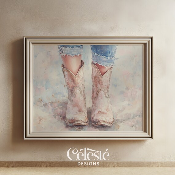 Pink Cowboy Boots Cuffed Jeans Western Chic Coastal Cowgirl Poster