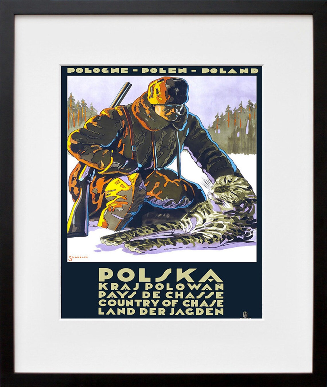 Polska Poland Country Of Chase Hunter Lynx Vintage Poster Art