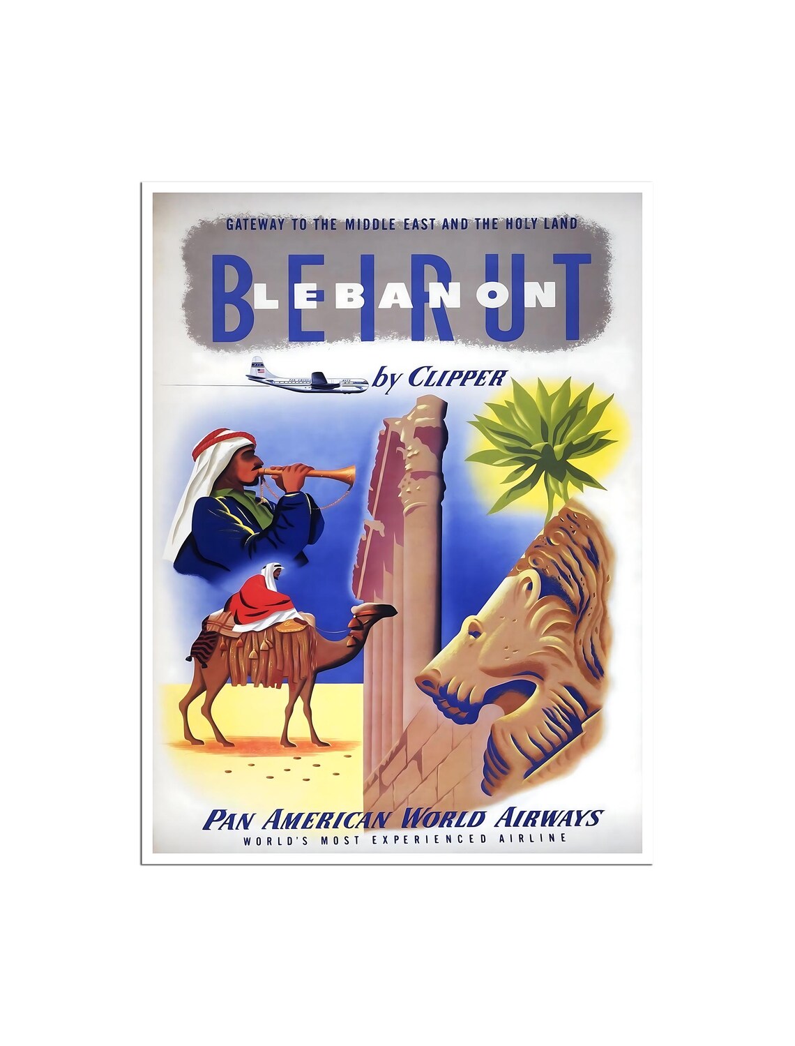 Beirut Retro Travel Poster, Lebanon Art Print