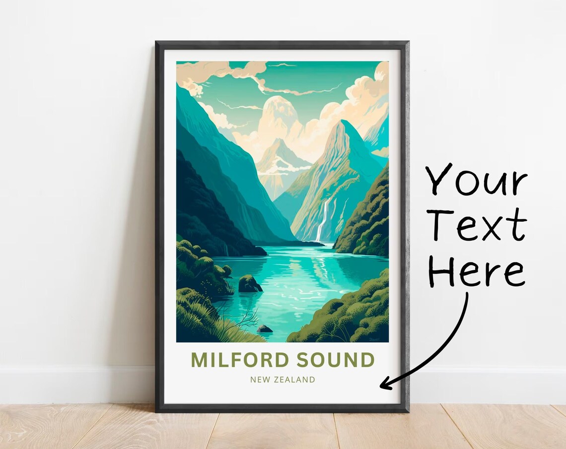 Milford Sound New Zealand Fjord Waterfalls Personalized Travel Poster