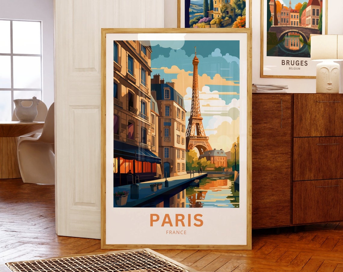 Paris France Eiffel Tower Haussmann Street River Sunset Travel Poster - Image 5