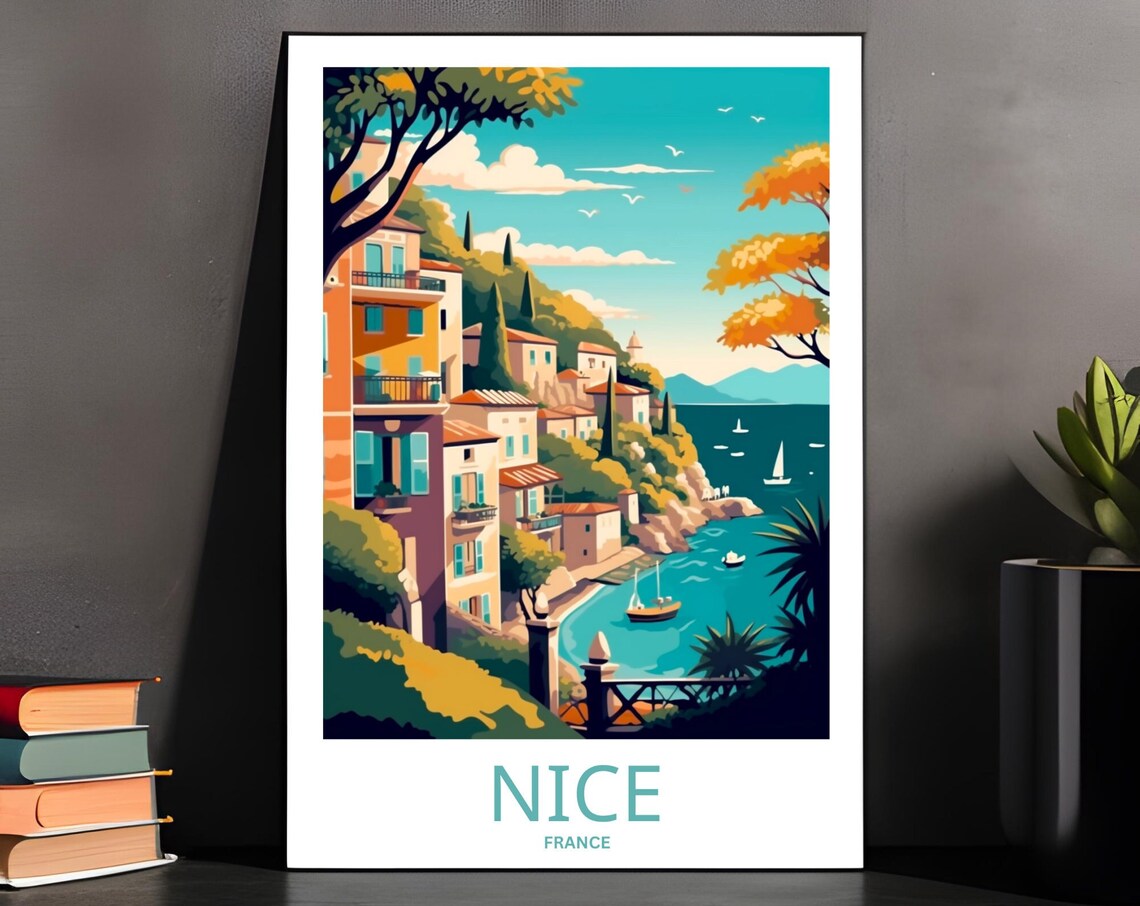 Nice France Travel Poster, French Wall Art Print