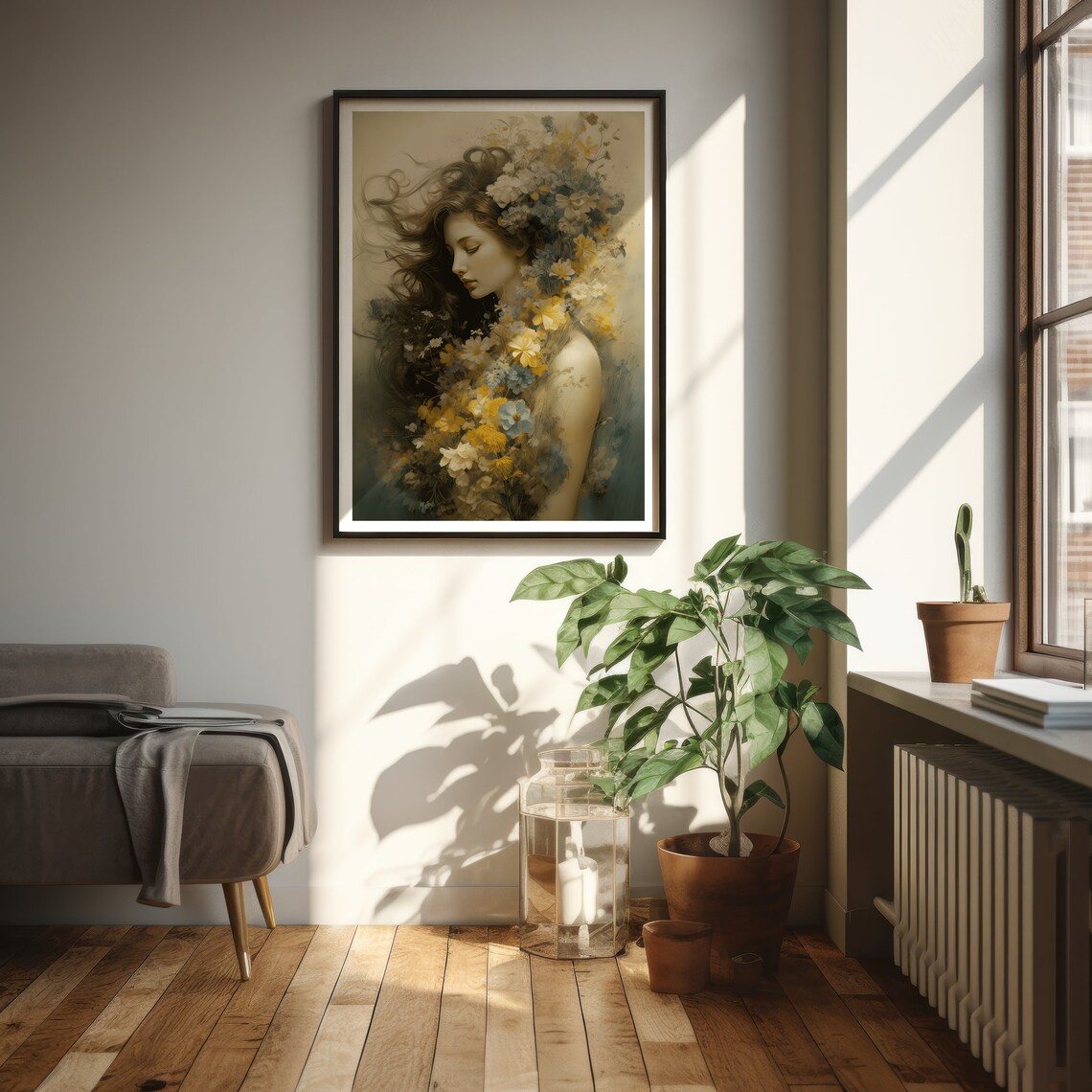 Dreamy Woman with Wildflowers in Her Hair Soft Romantic Art Poster - Image 3