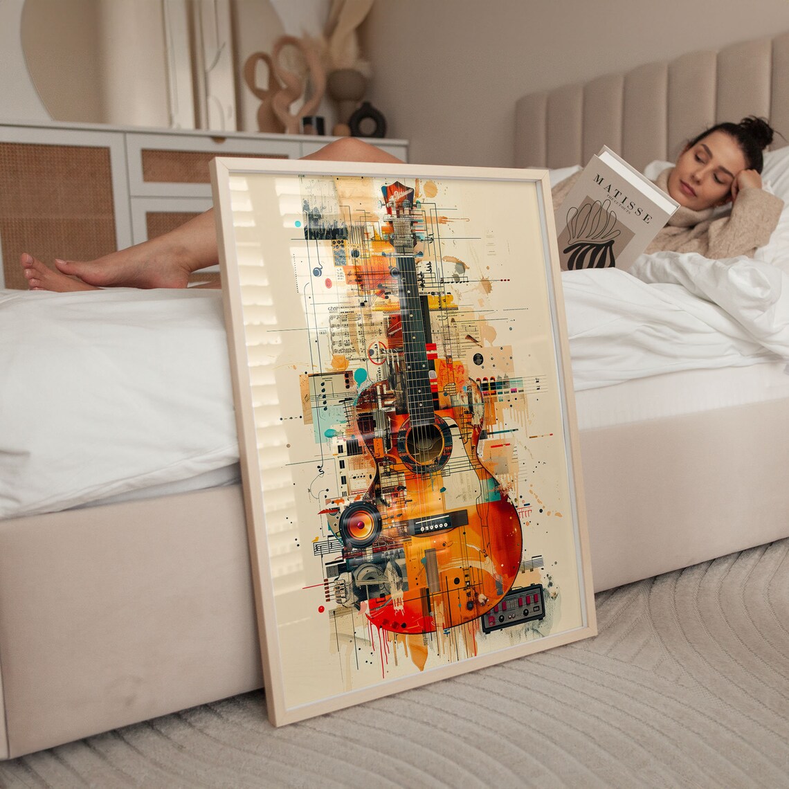 Acoustic Guitar Technical Drawing Collage Vintage Sheet Music Art Poster - Image 6