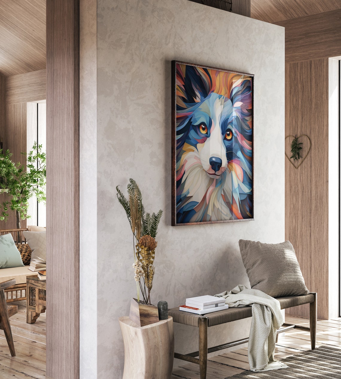 Colorful Border Collie Dog Portrait Stylized Modern Pet Poster - Image 2