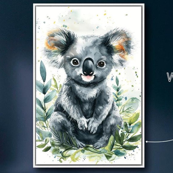 Baby Koala Framed Wall Art Cute Australian Animal Watercolor Painting Print Nursery Wall Decor Aussie Marsupial Poster Ready To Hang