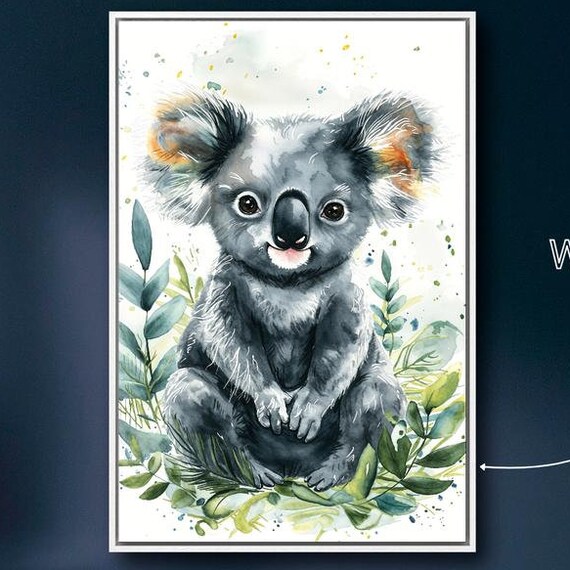 Cute Baby Koala Watercolor Eucalyptus Nursery Australian Art Poster