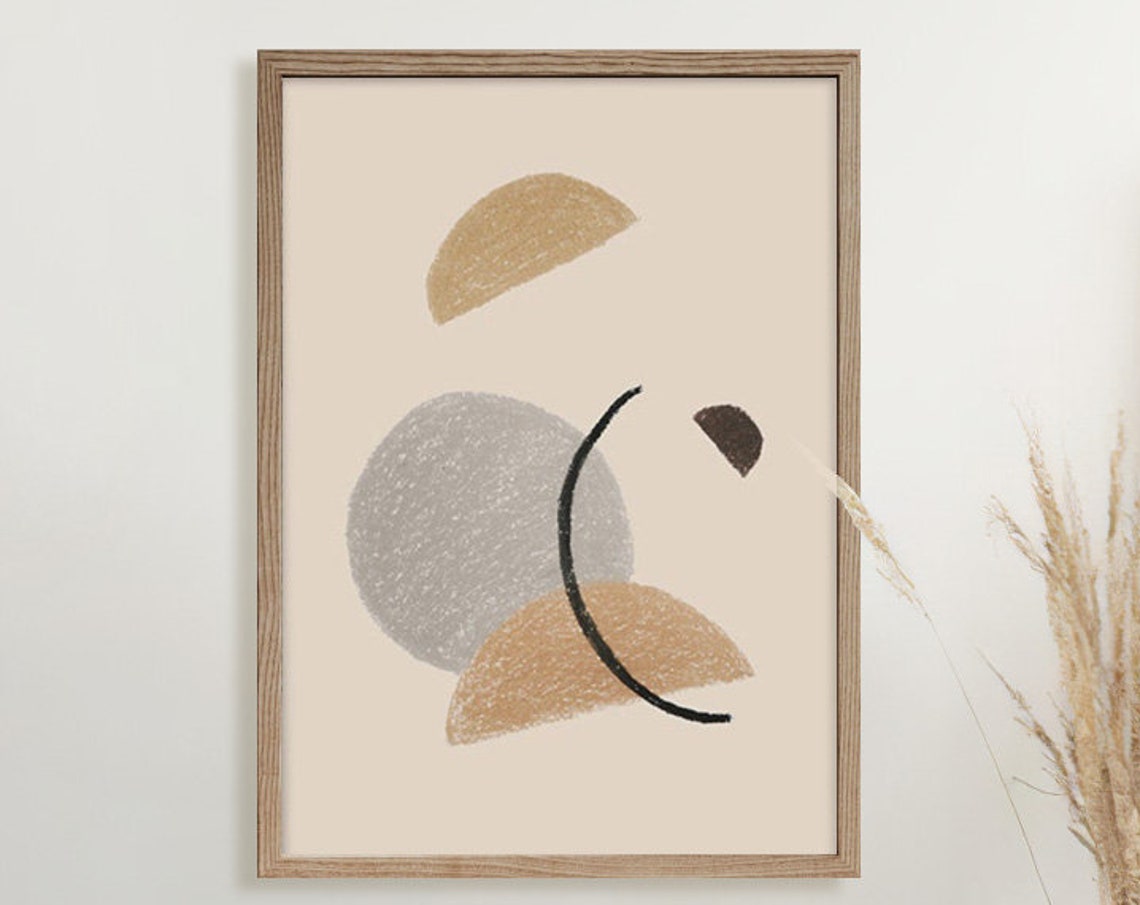 Retro Chic Mid Century Circle Moon Curve Abstract Beige Wall Art
