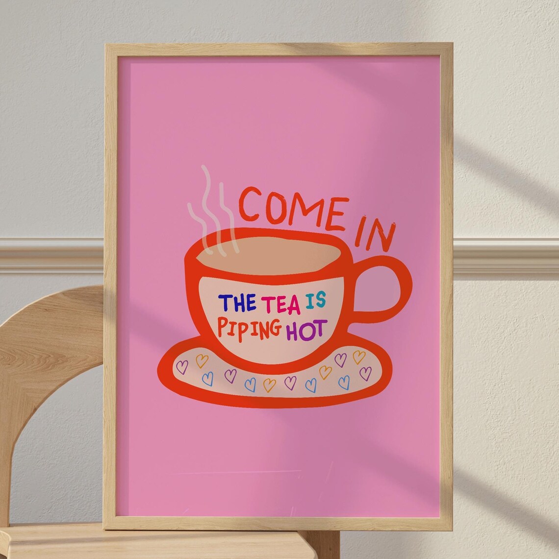Come In The Tea Is Piping Hot Poster with Cute Teacup Illustration