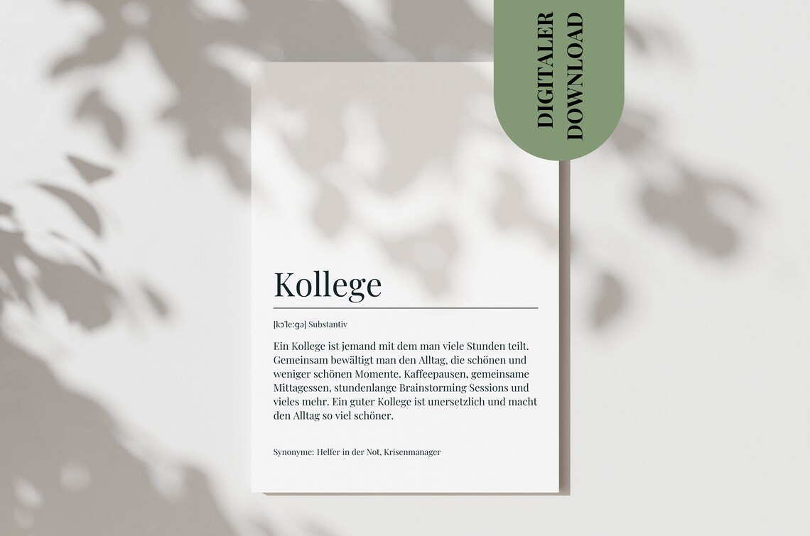 Colleague Definition Card, Farewell Gift Art Print