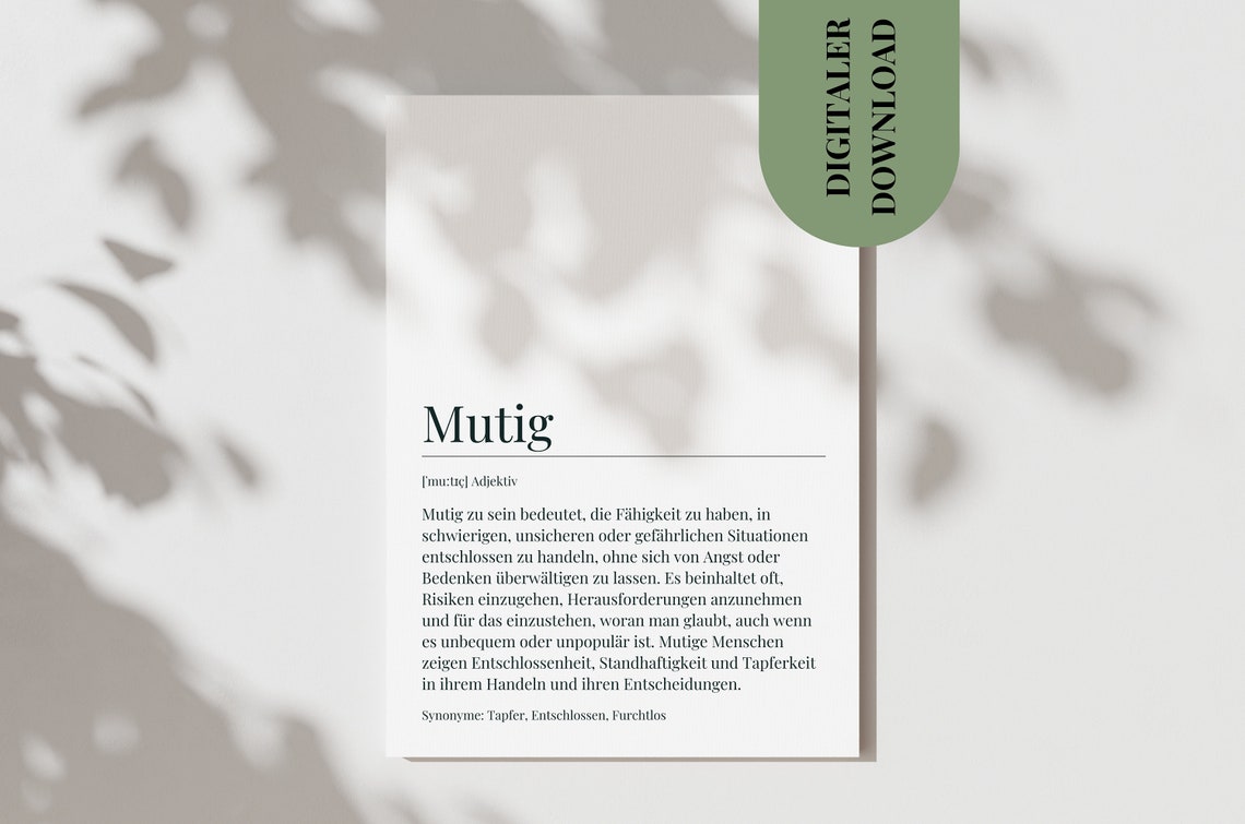 Mutig German Brave Courage Definition Encouragement Wall Art
