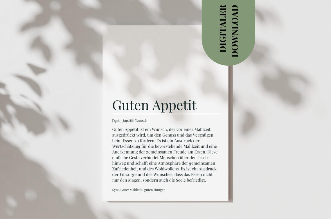 Guten Appetit German Dictionary Definition Kitchen Dining Poster
