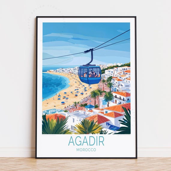 Agadir Travel Poster Morocco Wall Art Print Atlantic Coast Birthday Present Home Decor