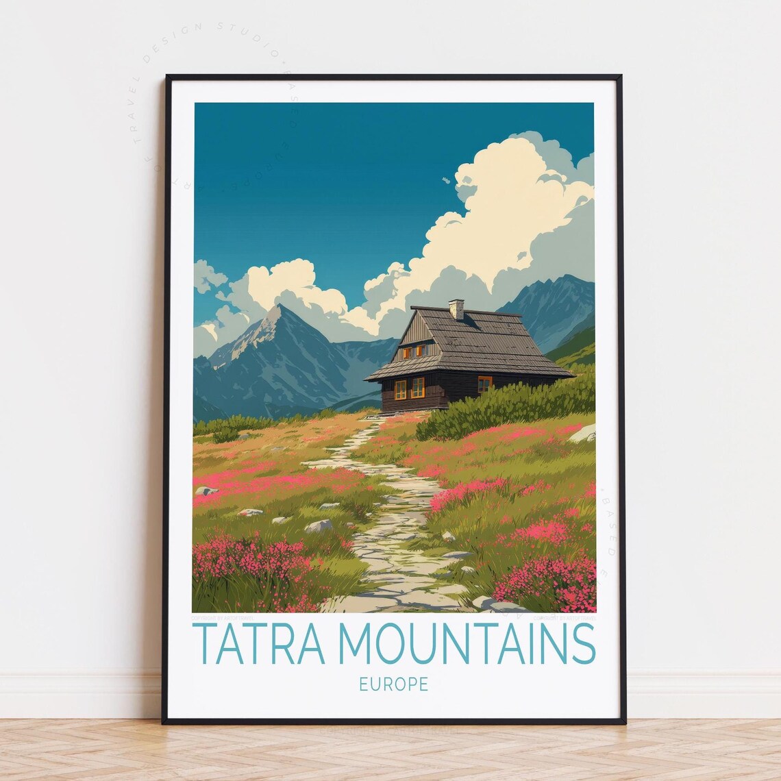 Tatra Mountains Europe Wildflower Meadow Cabin Vintage Travel Poster