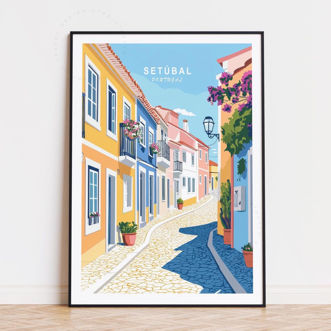 Setubal Portugal Colorful Cobblestone Old Town Street Blooms Poster