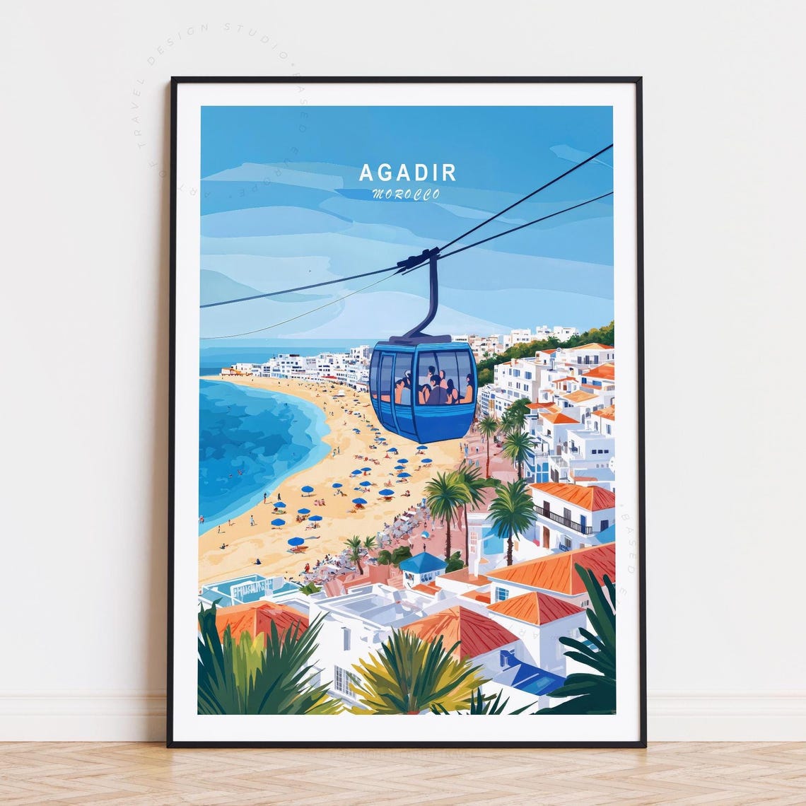 Agadir Morocco Cable Car Coastal Panorama Skyline Travel Poster