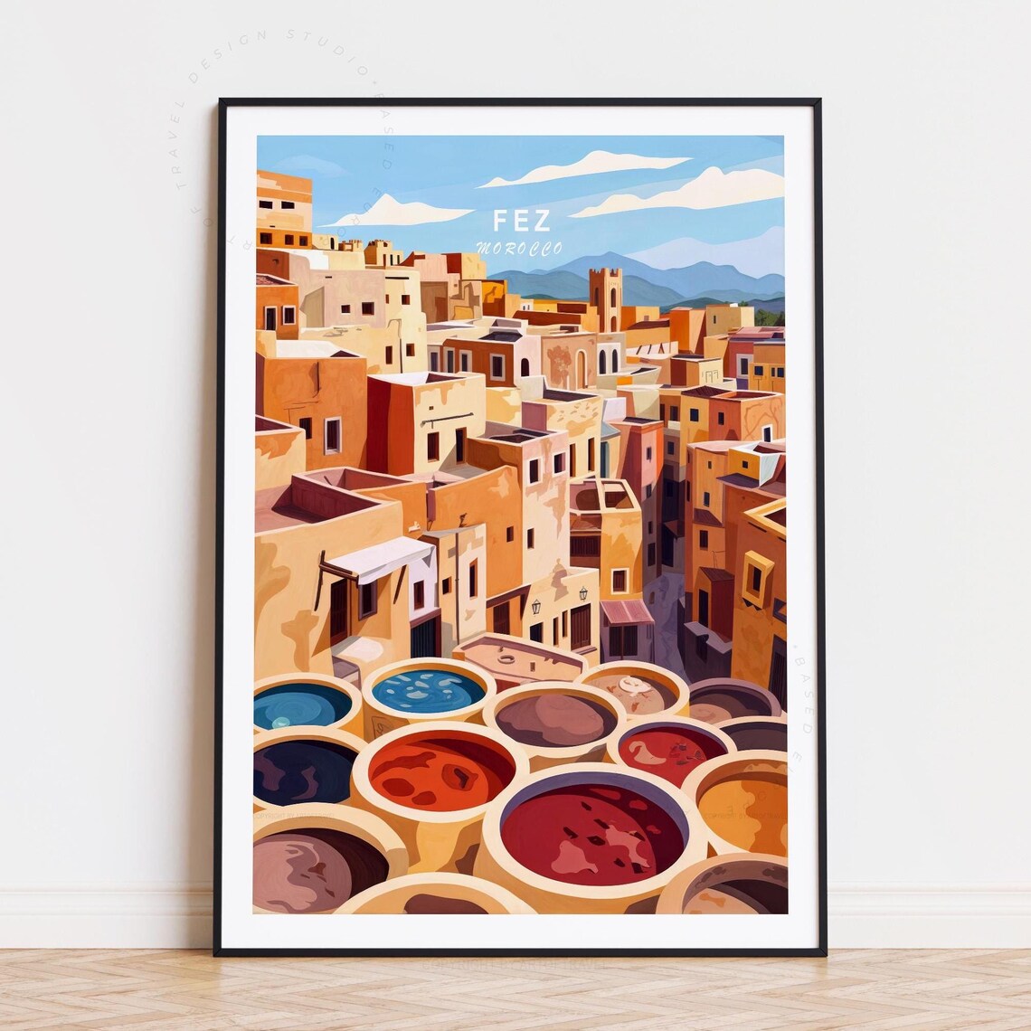Fez Morocco Tannery Dye Vats Old City Walls Vintage Travel Poster