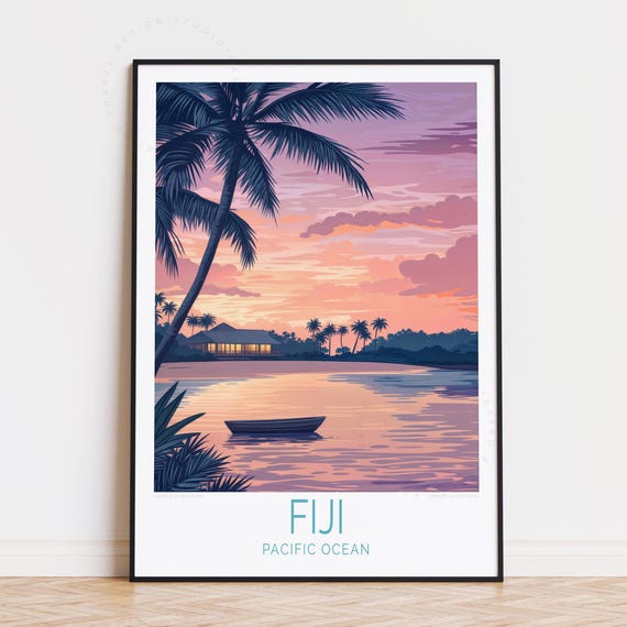 Fiji Travel Poster Pacific Ocean Wall Art South Print Home Decor Birthday Present Custom Anniversary Gifts